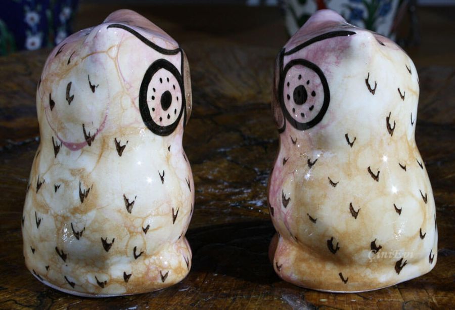 Owl Couples Pottery Figurine - 2