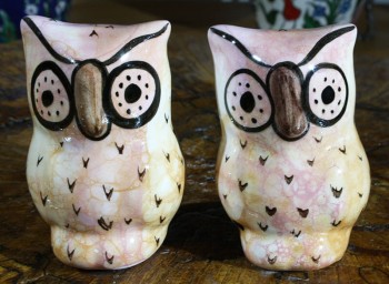 Owl Couples Pottery Figurine - 1