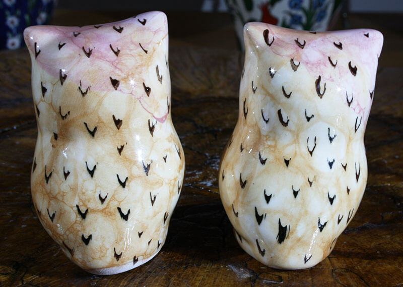 Owl Couples Pottery Figurine - 3