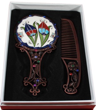 Özel Laleler Motifli Makyaj Ayna Seti - Çini Evi (1)