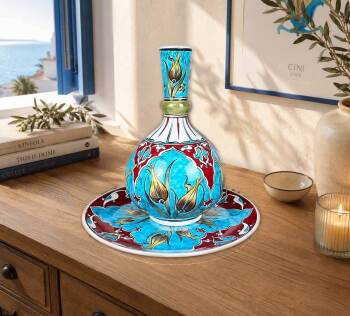 Palace Carnation – Iznik Tile Vase and Plate Set - 3