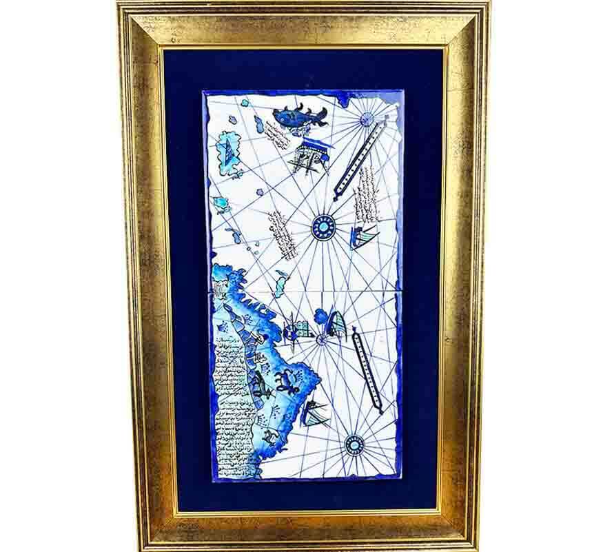 Panneau Céramique d’Iznik – Carte de Piri Reis - 1