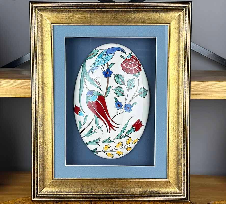 Panneau en Céramique d’Iznik Fait Main – Motif Jardin du Paradis avec Passe-partout - 1