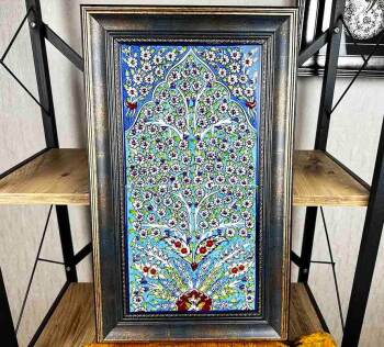 Panneau mural Iznik arbre de vie bleu 20x40 cm - Çini Evi