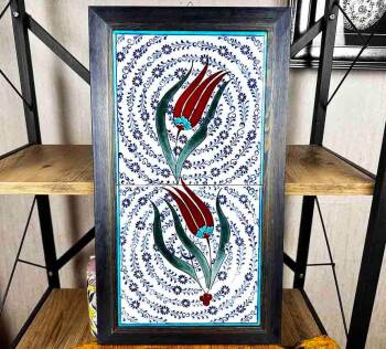 Panneau Iznik à motif tulipe 20x40 cm - Çini Evi