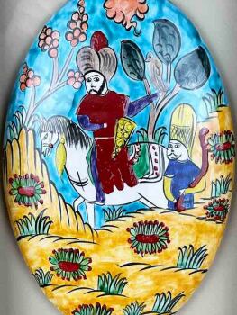 Panneau en céramique d’Iznik fait main avec passe-partout motif scène de chasse ottomane - 2