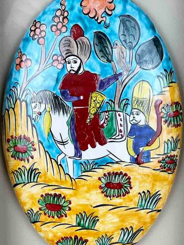 Panneau en céramique d’Iznik fait main avec passe-partout motif scène de chasse ottomane - 2