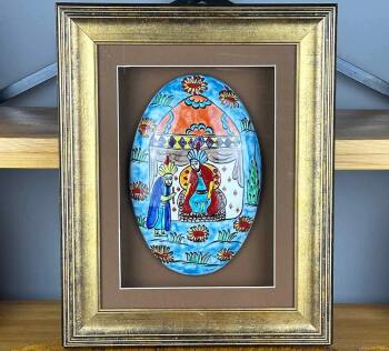 Panneau mural en céramique d'Iznik fait main – « Devant le Souverain » – Miniature ottomane - Çini Evi