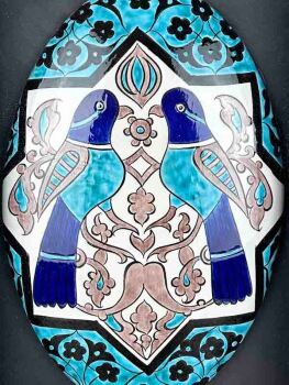 Panneau mural en céramique d'Iznik fait main – « Gardien Sacré » – Motif de l’oiseau seldjoukide - Çini Evi (1)