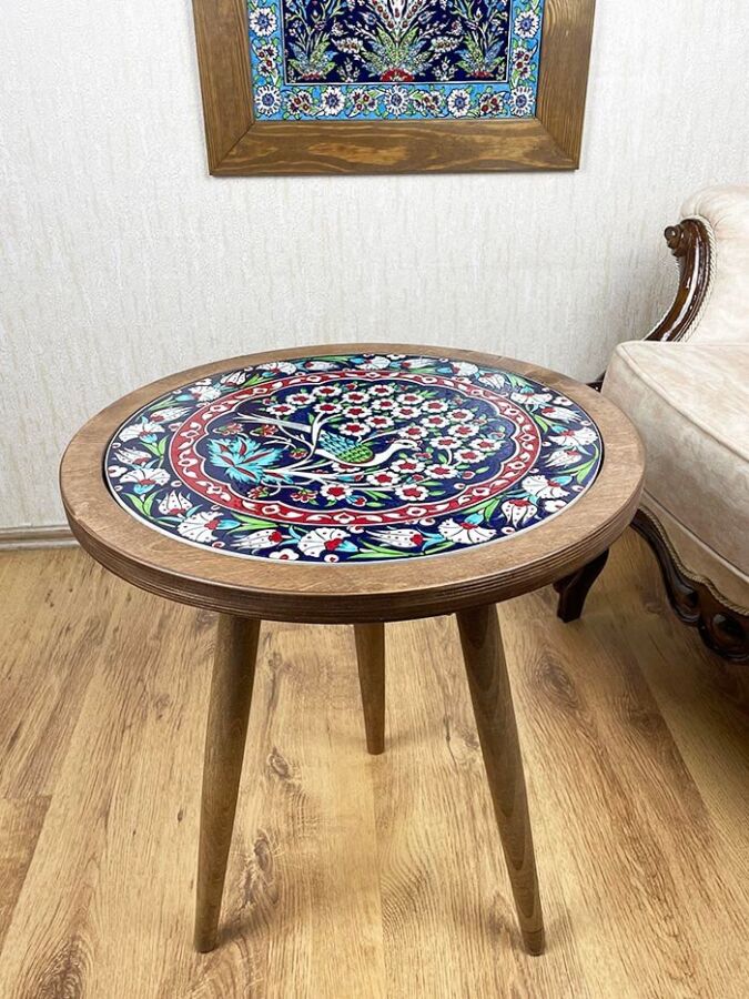 Paradise Garden Motif Iznik Ceramic Side Table - 1