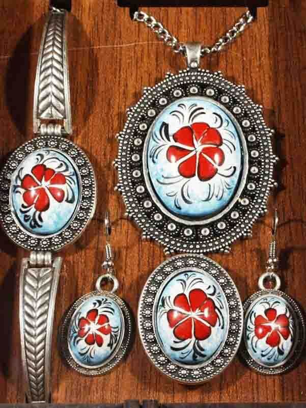 Parure de bijoux noire en céramique d’Iznik motif Halic - 2