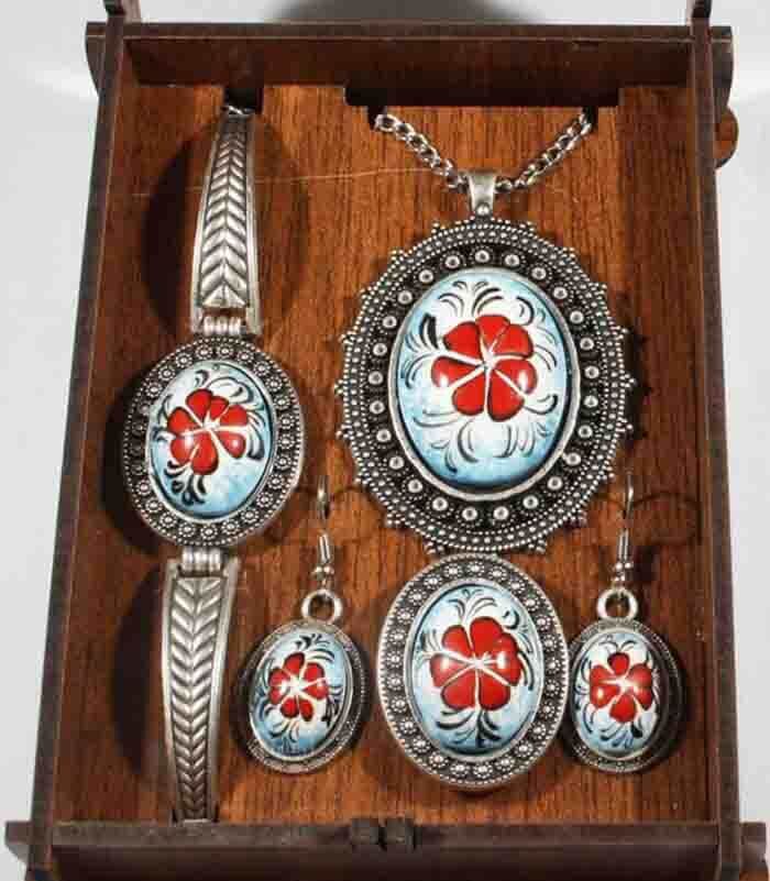 Parure de bijoux noire en céramique d’Iznik motif Halic - 1