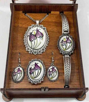 Parure de bijoux en céramique d’Iznik tulipe prune - 1