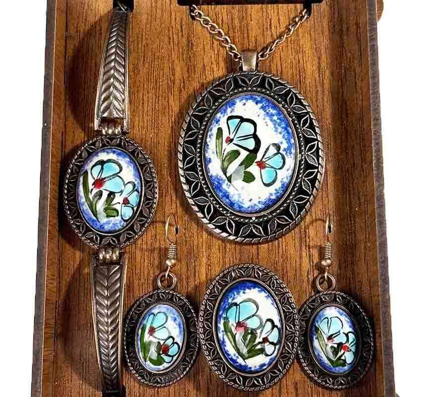 Parure de Bijoux en Céramique d’Iznik – Motifs Floraux Authentiques, Élégance et Tradition Réunies - 1