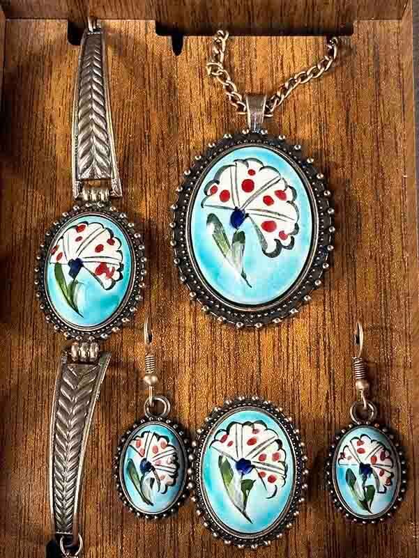 Parure de Bijoux Femme – Céramique d’Iznik au Motif d’Œillet sur Fond Turquoise - 2