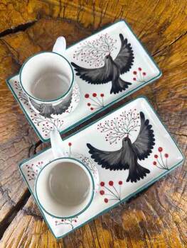 Peace Bird Pattern Iznik Coffee Presentation Set - Minimal Gift - 3