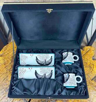 Peace Bird Pattern Iznik Coffee Presentation Set - Minimal Gift - 4