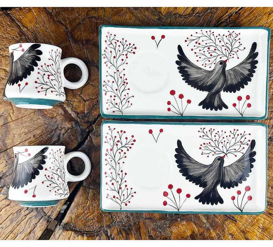 Peace Bird Pattern Iznik Coffee Presentation Set - Minimal Gift - 1