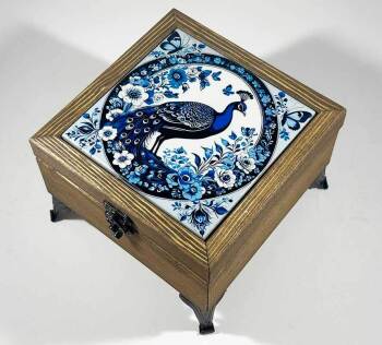 Peacock Motif Wooden Jewelry Box - 1