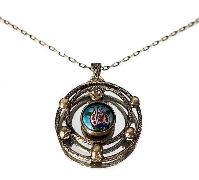 Pendentif bronze en céramique d’Iznik motif tulipe unique - 1