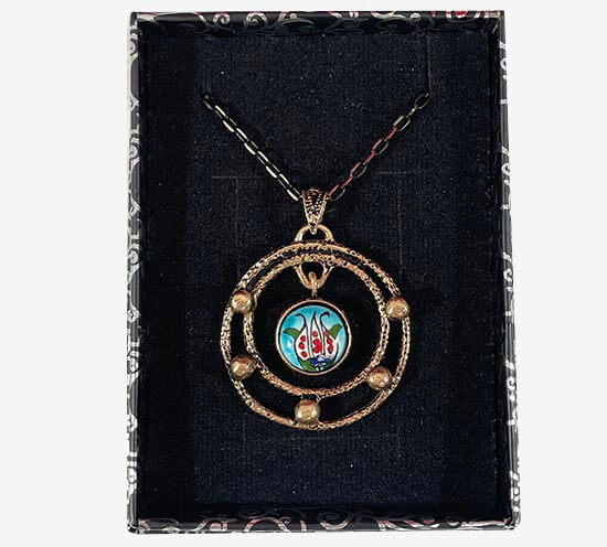 Pendentif bronze en céramique d’Iznik motif tulipe unique - 2