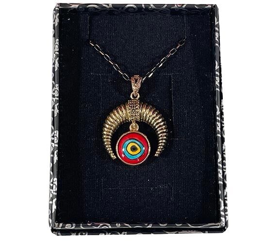 Pendentif croissant en bronze – Motif Çintemani en céramique d’Iznik – Cadeau pour un être cher - 2