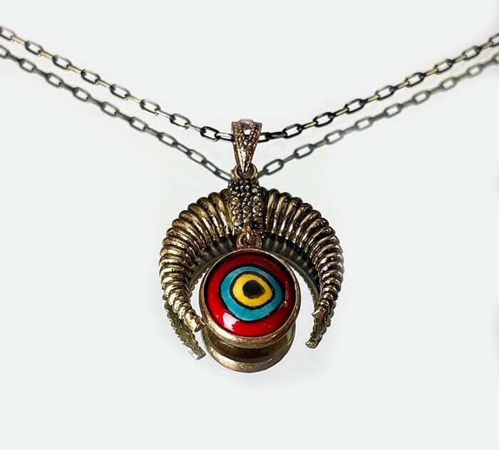 Pendentif croissant en bronze – Motif Çintemani en céramique d’Iznik – Cadeau pour un être cher - 1