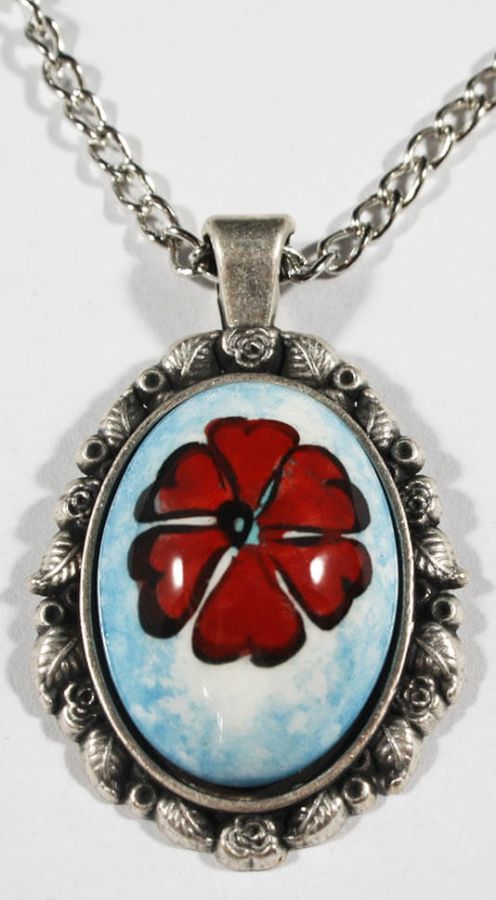 Pendentif Iznik Céramique Trèfle Rouge - 1
