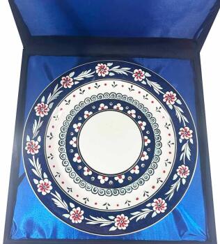 Personalized Thank-You Gift – Navy Flower Pattern Iznik Ceramic Plate - Çini Evi (1)
