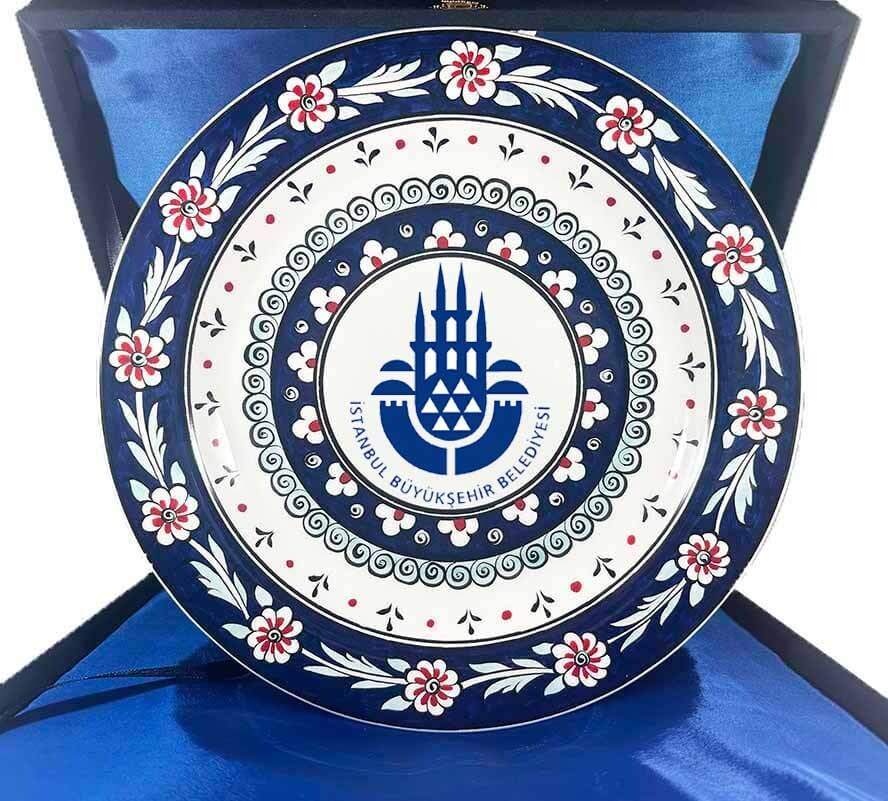 Personalized Thank-You Gift – Navy Flower Pattern Iznik Ceramic Plate - 1