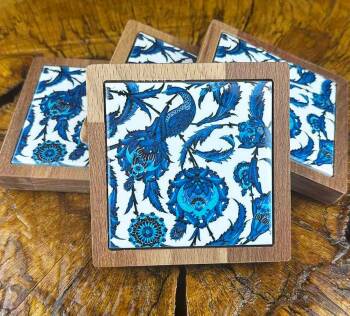 Phoenix Motif Wooden Coaster Set - Çini Evi