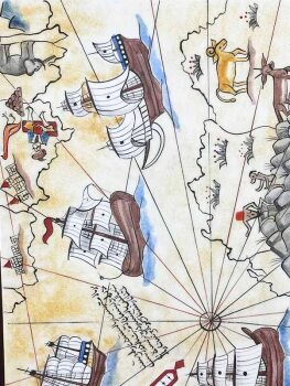 Piri Reis Haritası Motifli Paspartulu İznik Çini Pano - Çini Evi (1)