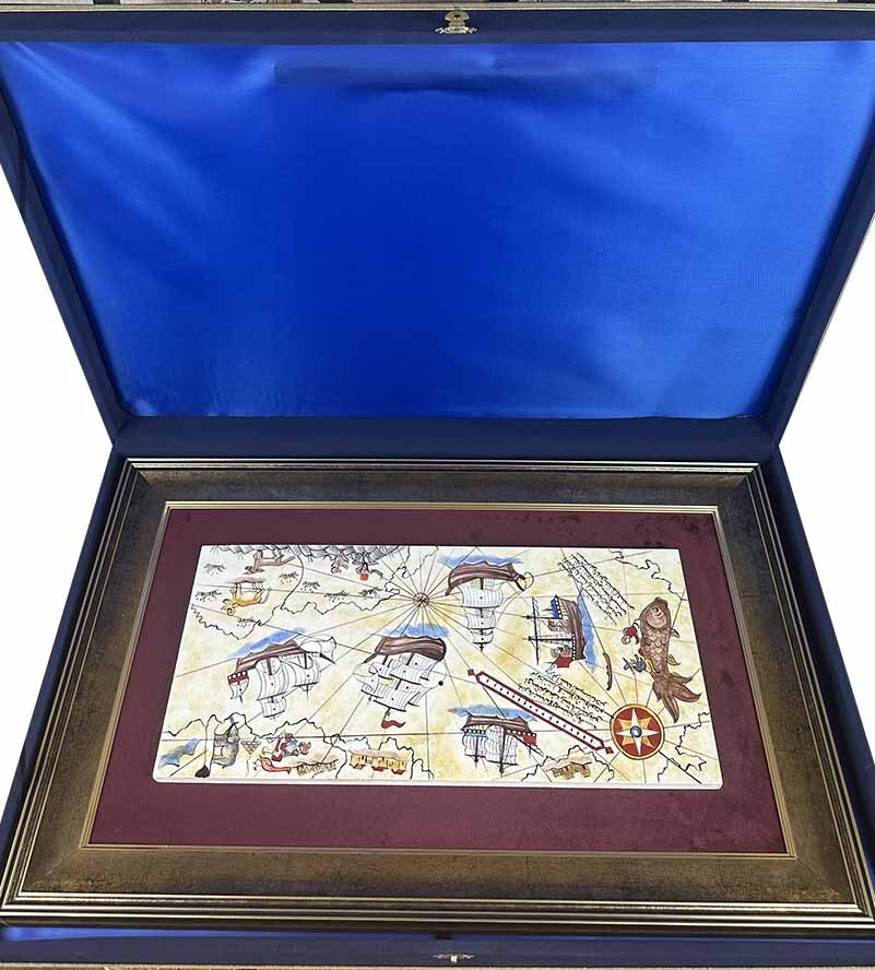 Piri Reis Haritası Motifli Paspartulu İznik Çini Pano - 4