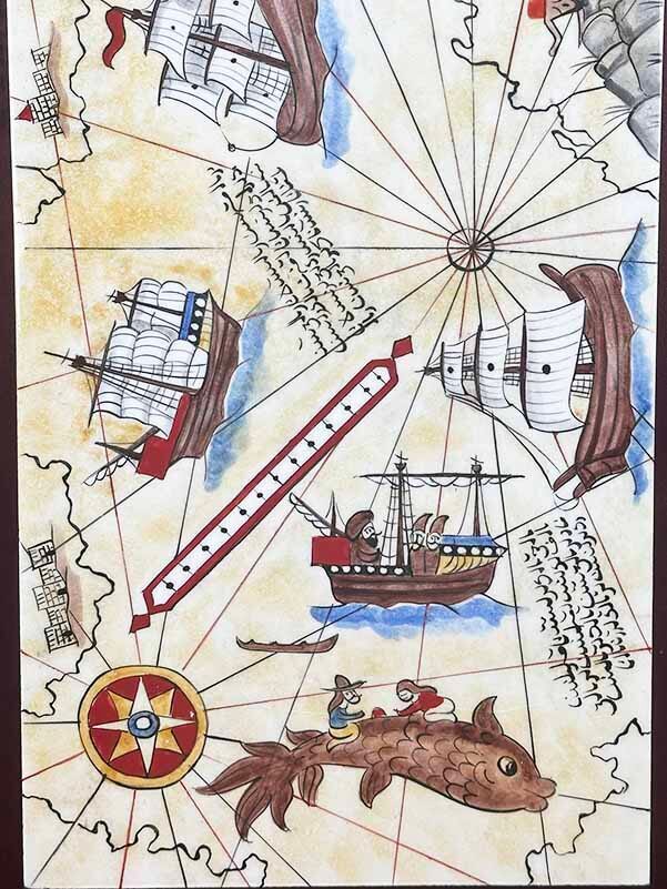 Piri Reis Haritası Motifli Paspartulu İznik Çini Pano - 3