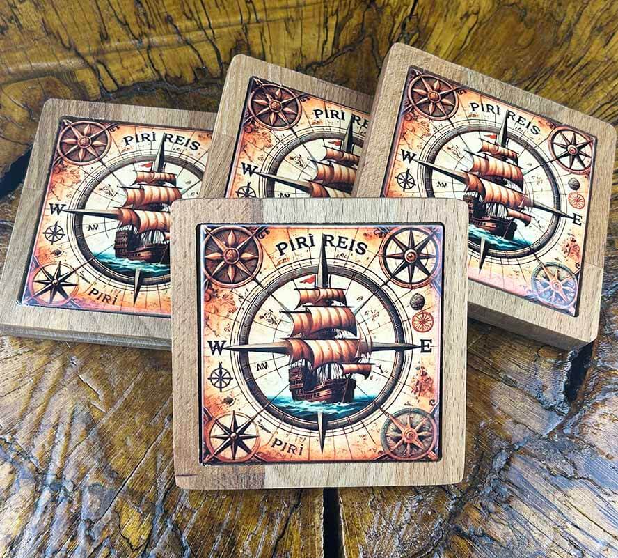 Piri-Reis Motiv Untersetzer-Set – Historische Entdeckungen stilvoll serviert - 1