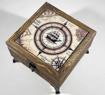 Piri Reis Patterned Wooden Jewelry Box - Çini Evi