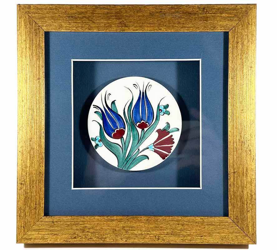 Plaket en céramique d’Iznik – Motifs Tulipe bleue et Œillet rouge – fait main - 1