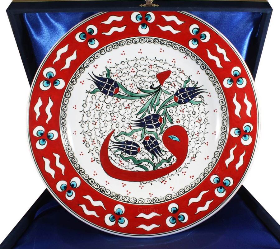 Plaque de poterie ottoman signée de 30 cm - 1