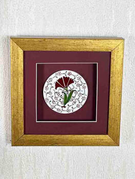 Plaque en céramique d'Iznik avec motif œillet sur fond bleu – Cadeau raffiné pour partenaire professionnel - 5