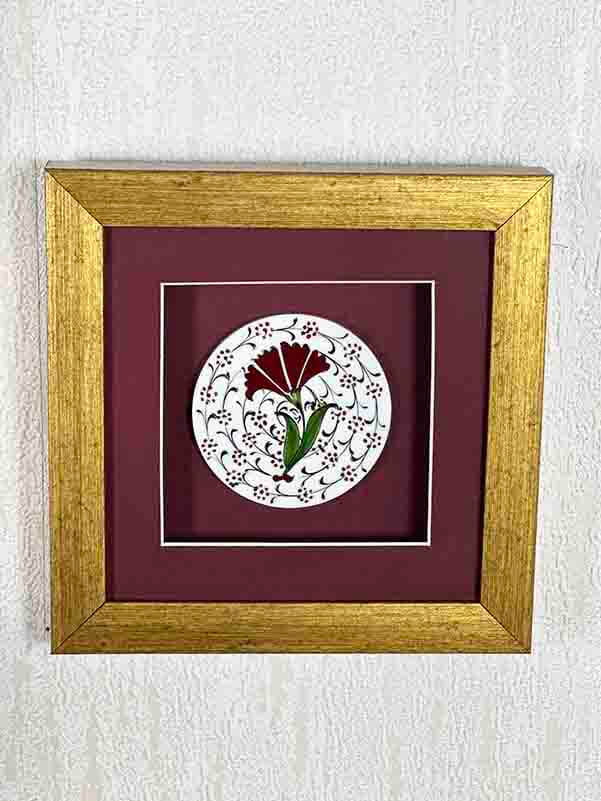 Plaque en céramique d'Iznik avec motif œillet sur fond bleu – Cadeau raffiné pour partenaire professionnel - 5