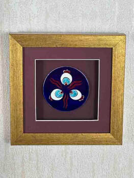 Plaque encadrée en céramique d’Iznik – Motif Çintemani sur fond bleu - 5