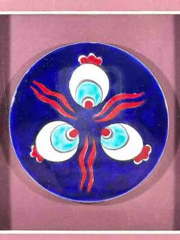 Plaque encadrée en céramique d’Iznik – Motif Çintemani sur fond bleu - 2
