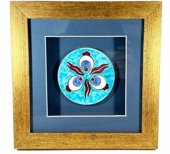 Plaque encadrée en céramique d’Iznik – Motif Çintemani sur fond turquoise - Çini Evi