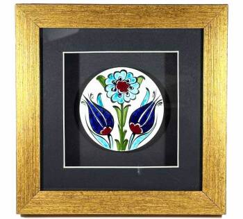 Plaque avec passe-partout en céramique d’Iznik motif double tulipe - Çini Evi