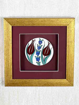 Plaque en céramique d’Iznik motif double tulipe - 5