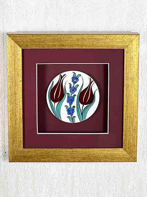 Plaque en céramique d’Iznik motif double tulipe - 5