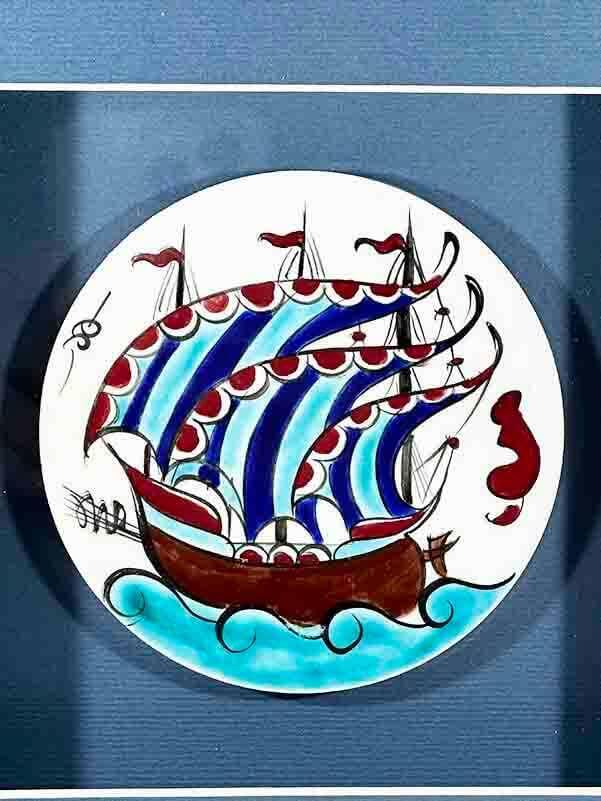 Plaque avec passe-partout en céramique d’Iznik motif galion ottoman - 2