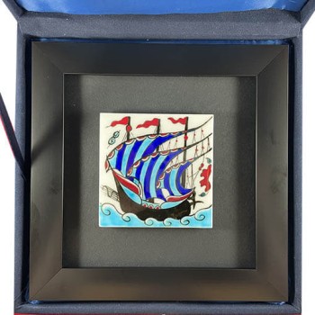 Plaque en céramique d’Iznik motif galion - 2