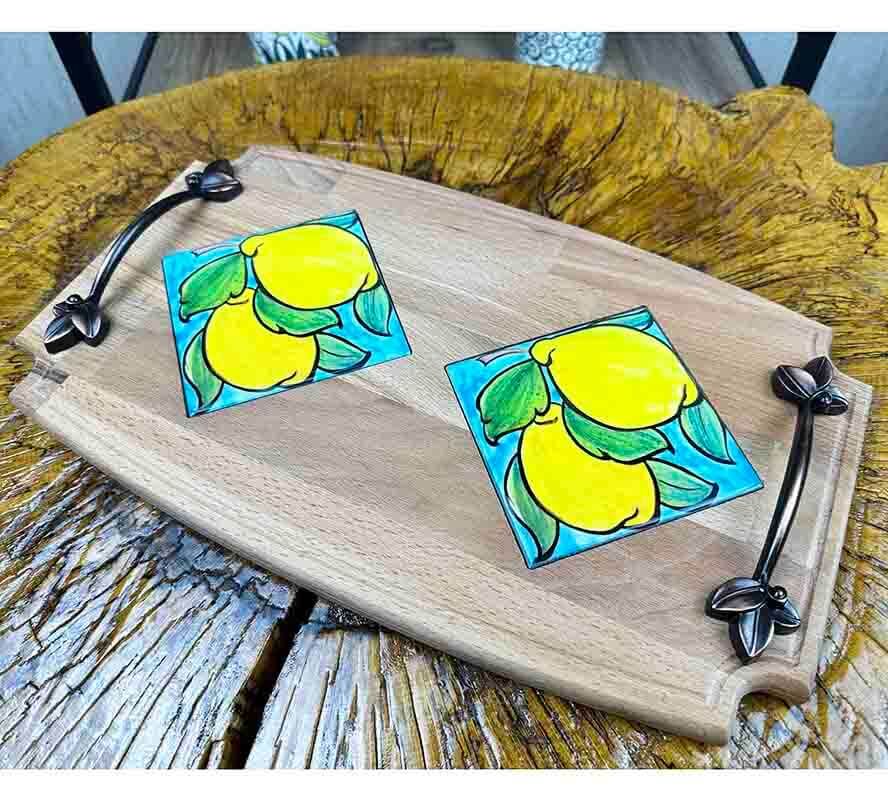 Plateau en bois motif citron - 1