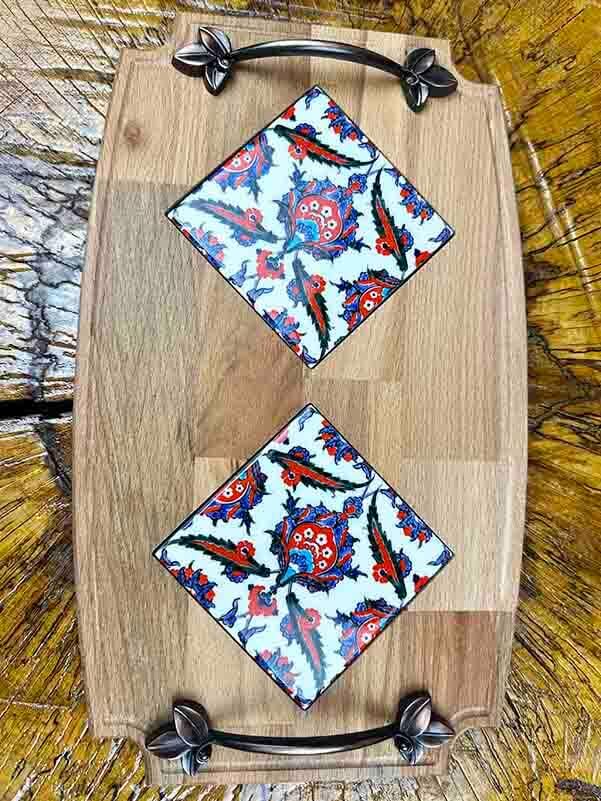 Plateau en bois motif fleur de lotus - 2